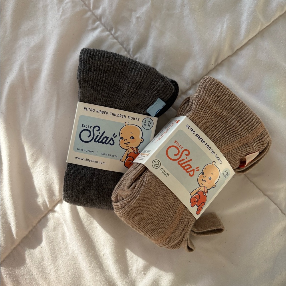 2 pairs of Silly Silas tights with braces size 2-3Y
